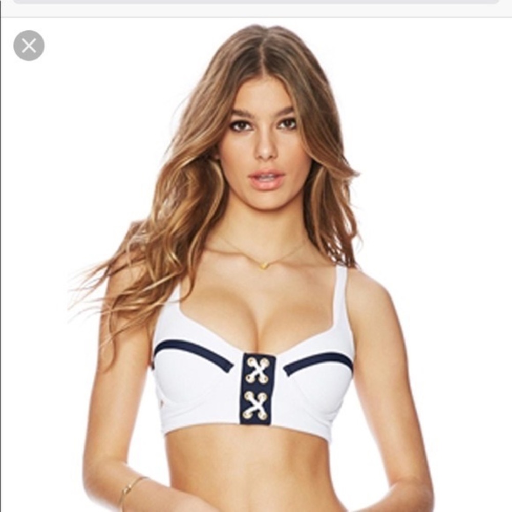 Rare Beach Bunny Rib Tide Blue White Bikini Top S